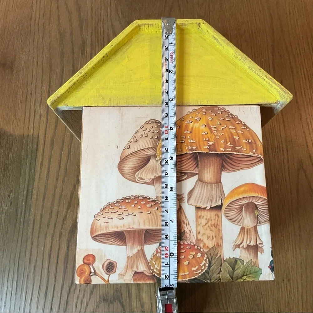 Vintage Handcrafted Folk Wooden Boxes Set of 2 Mushroom Floral Paper